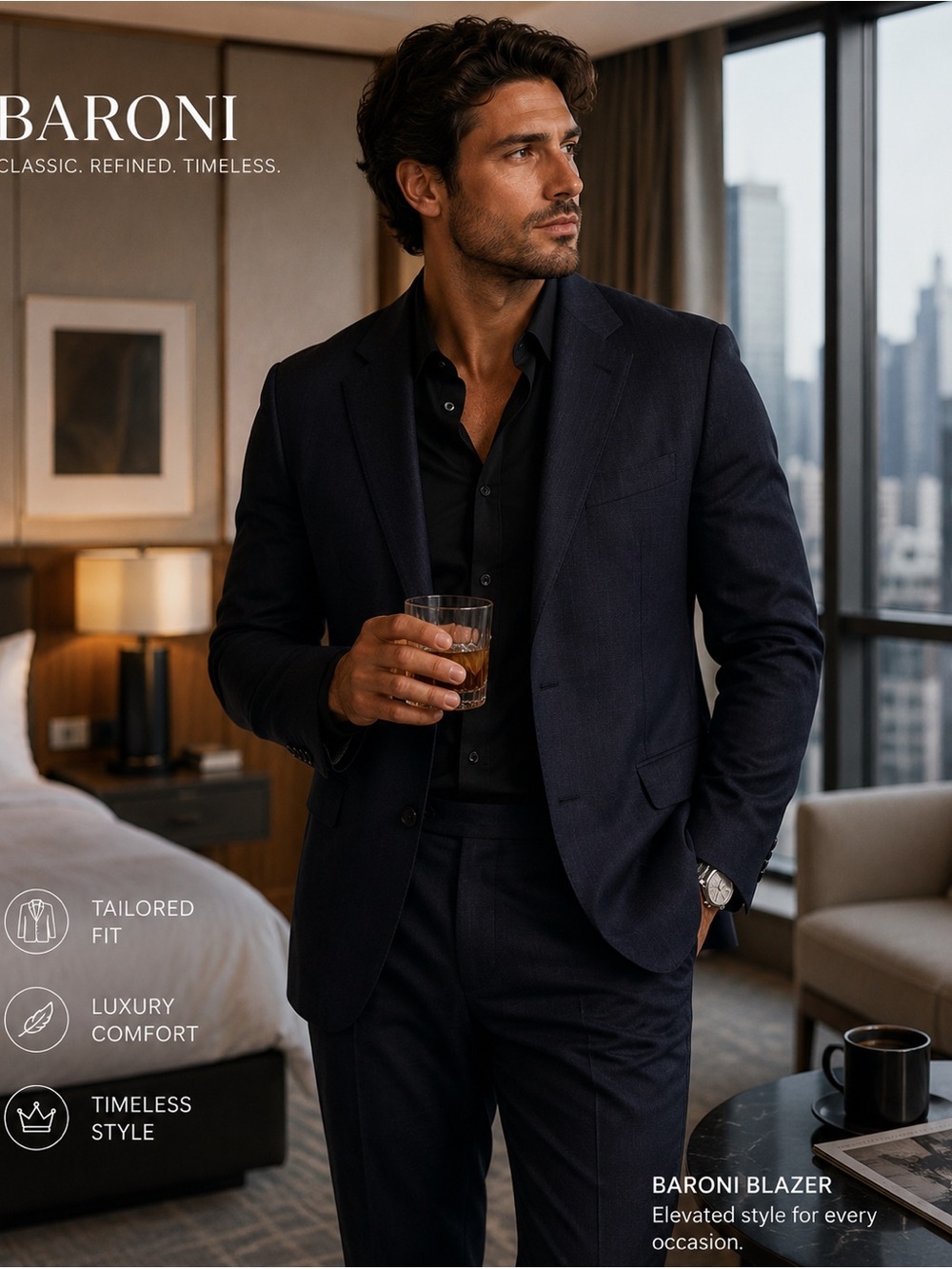 Baroni Super 150’s Wool Blazer – 38S – Navy Faint Pinstripe Luxury Sport Coat ✨